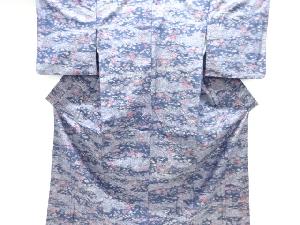 草花模様織り出し手織り紬着物